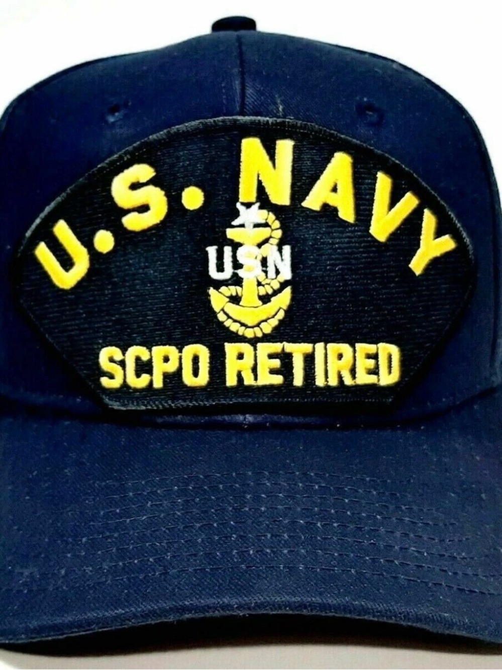 US Navy SCPO Retired Patch Hat Baseball Cap Adjustable Navy Blue Cotton